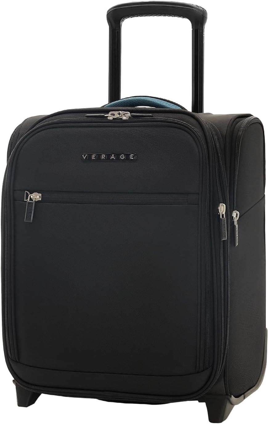 Under Seat Luggage with Wheels, Softside Small Suitcase Spinner Carry On Luggage Bags for Airlines Airplanes Short Trip Men Women (Black, 14.5-Inch Plus Underseat)