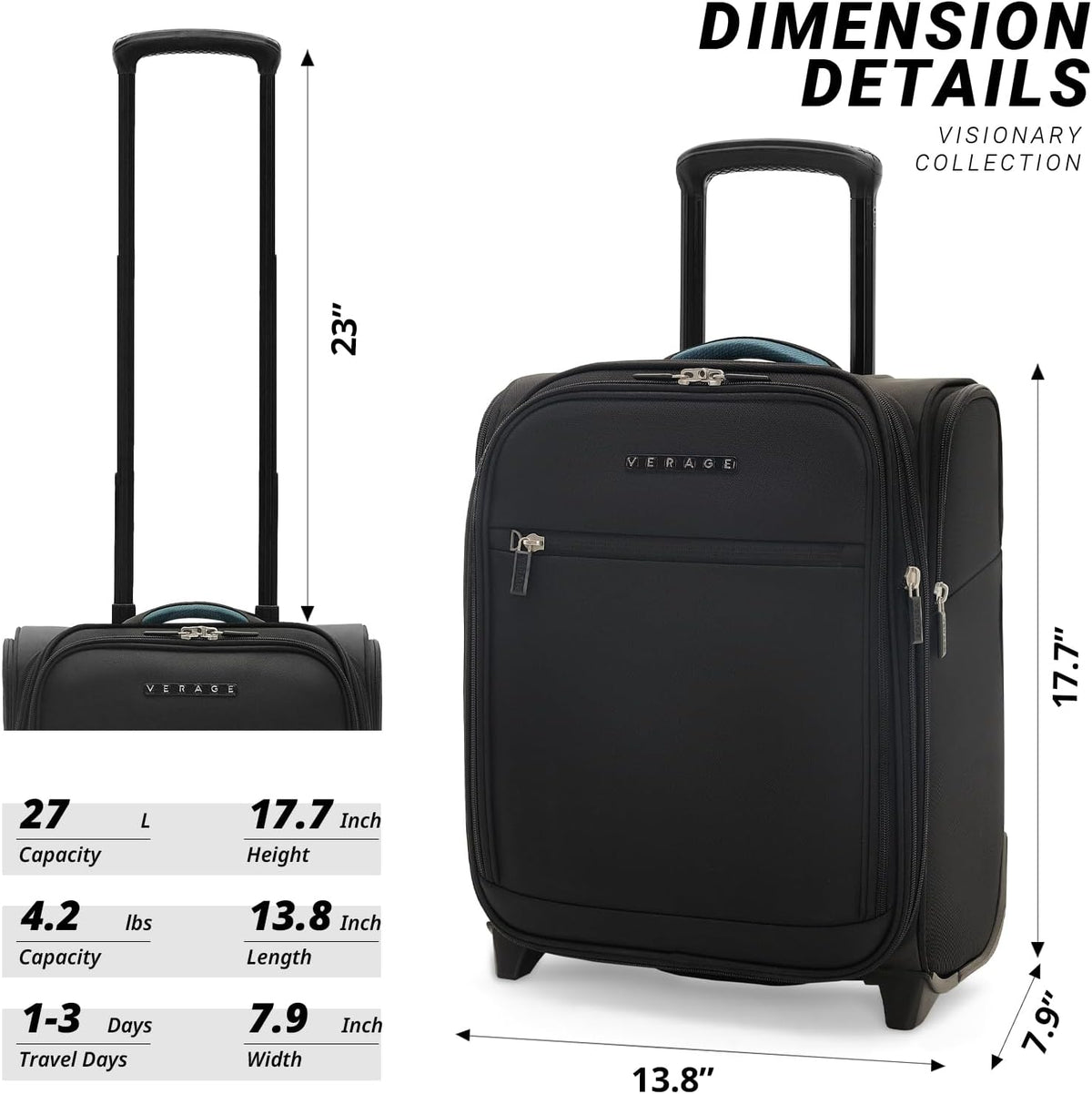 Under Seat Luggage with Wheels, Softside Small Suitcase Spinner Carry On Luggage Bags for Airlines Airplanes Short Trip Men Women (Black, 14.5-Inch Plus Underseat)
