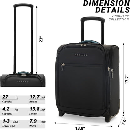 Under Seat Luggage with Wheels, Softside Small Suitcase Spinner Carry On Luggage Bags for Airlines Airplanes Short Trip Men Women (Black, 14.5-Inch Plus Underseat)