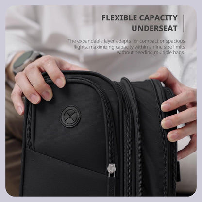 Under Seat Luggage with Wheels, Softside Small Suitcase Spinner Carry On Luggage Bags for Airlines Airplanes Short Trip Men Women (Black, 14.5-Inch Plus Underseat)