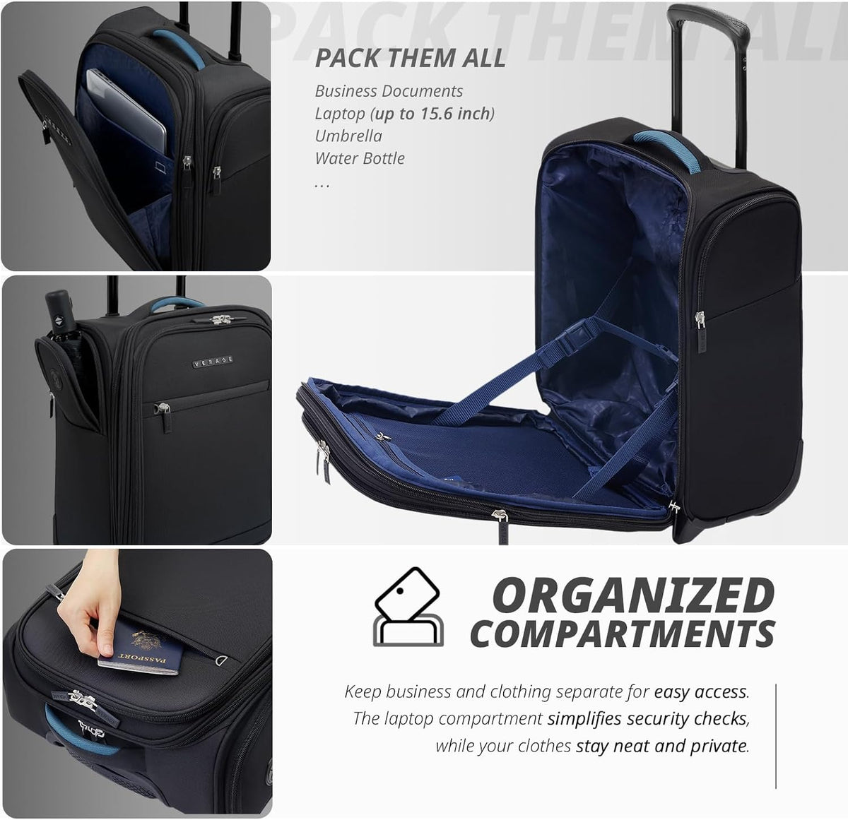 Under Seat Luggage with Wheels, Softside Small Suitcase Spinner Carry On Luggage Bags for Airlines Airplanes Short Trip Men Women (Black, 14.5-Inch Plus Underseat)