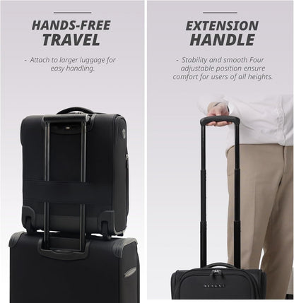 Under Seat Luggage with Wheels, Softside Small Suitcase Spinner Carry On Luggage Bags for Airlines Airplanes Short Trip Men Women (Black, 14.5-Inch Plus Underseat)