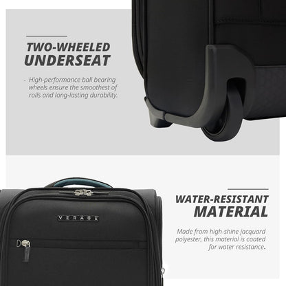 Under Seat Luggage with Wheels, Softside Small Suitcase Spinner Carry On Luggage Bags for Airlines Airplanes Short Trip Men Women (Black, 14.5-Inch Plus Underseat)