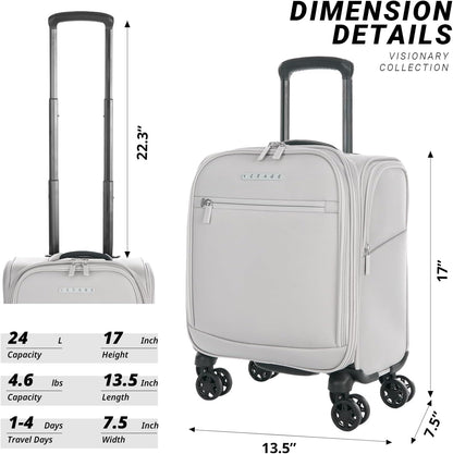 Under Seat Luggage with Wheels, Softside Small Suitcase Spinner Carry On Luggage Bags for Airlines Airplanes Short Trip Men Women (Black, 14.5-Inch Plus Underseat)