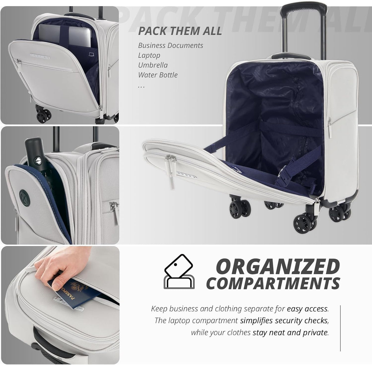 Under Seat Luggage with Wheels, Softside Small Suitcase Spinner Carry On Luggage Bags for Airlines Airplanes Short Trip Men Women (Black, 14.5-Inch Plus Underseat)
