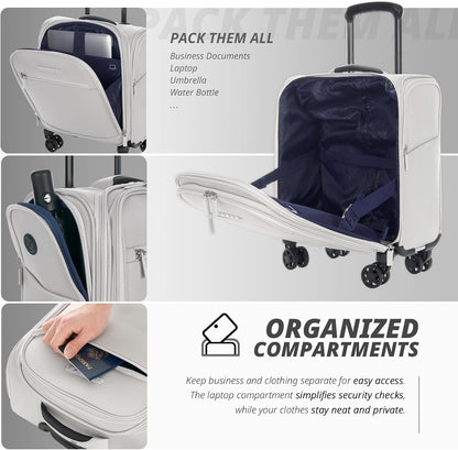 Under Seat Luggage with Wheels, Softside Small Suitcase Spinner Carry On Luggage Bags for Airlines Airplanes Short Trip Men Women (Black, 14.5-Inch Plus Underseat)