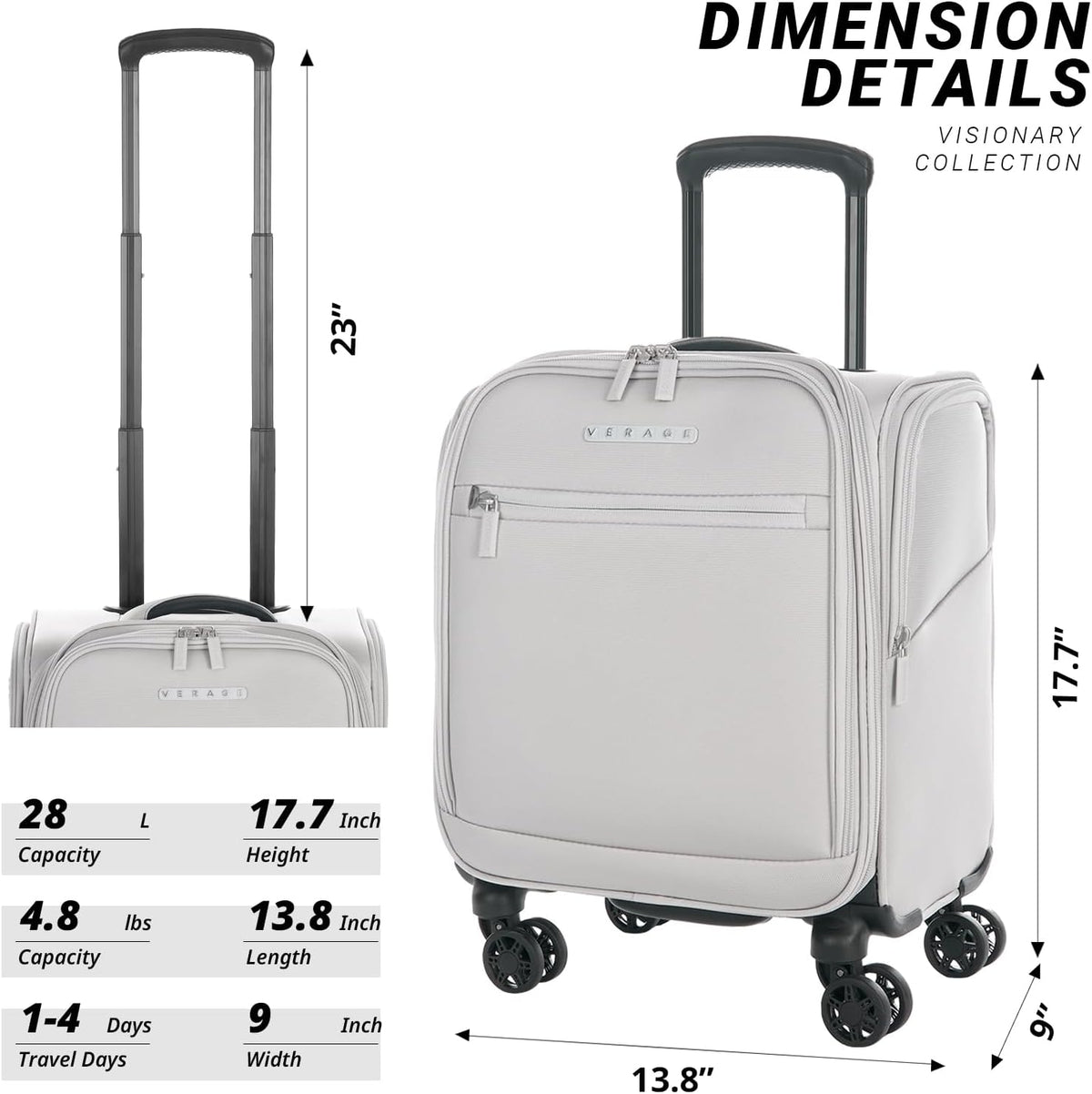 Under Seat Luggage with Wheels, Softside Small Suitcase Spinner Carry On Luggage Bags for Airlines Airplanes Short Trip Men Women (Black, 14.5-Inch Plus Underseat)