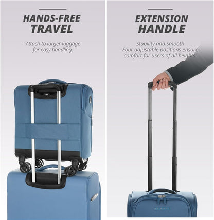 Under Seat Luggage with Wheels, Softside Small Suitcase Spinner Carry On Luggage Bags for Airlines Airplanes Short Trip Men Women (Black, 14.5-Inch Plus Underseat)