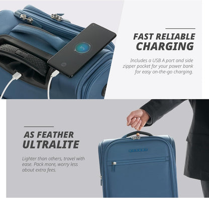 Under Seat Luggage with Wheels, Softside Small Suitcase Spinner Carry On Luggage Bags for Airlines Airplanes Short Trip Men Women (Black, 14.5-Inch Plus Underseat)