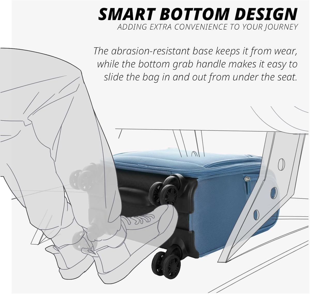 Under Seat Luggage with Wheels, Softside Small Suitcase Spinner Carry On Luggage Bags for Airlines Airplanes Short Trip Men Women (Black, 14.5-Inch Plus Underseat)