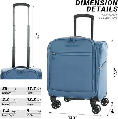 Under Seat Luggage with Wheels, Softside Small Suitcase Spinner Carry On Luggage Bags for Airlines Airplanes Short Trip Men Women (Black, 14.5-Inch Plus Underseat)