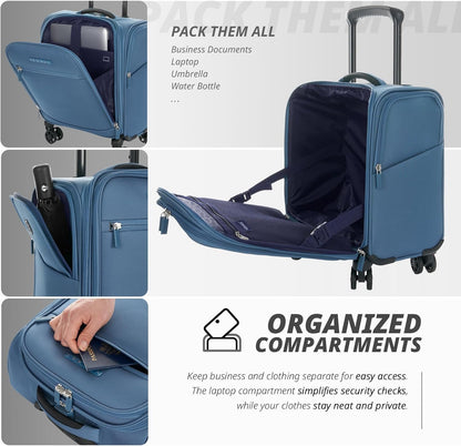 Under Seat Luggage with Wheels, Softside Small Suitcase Spinner Carry On Luggage Bags for Airlines Airplanes Short Trip Men Women (Black, 14.5-Inch Plus Underseat)