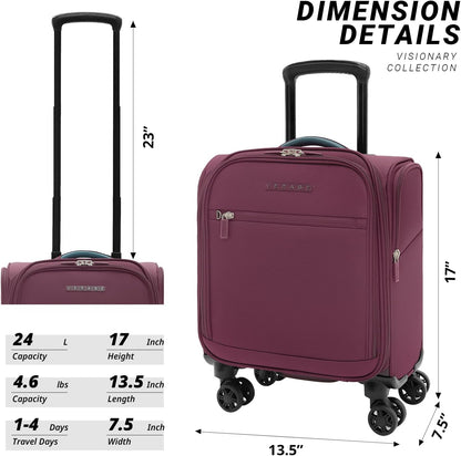 Under Seat Luggage with Wheels, Softside Small Suitcase Spinner Carry On Luggage Bags for Airlines Airplanes Short Trip Men Women (Black, 14.5-Inch Plus Underseat)