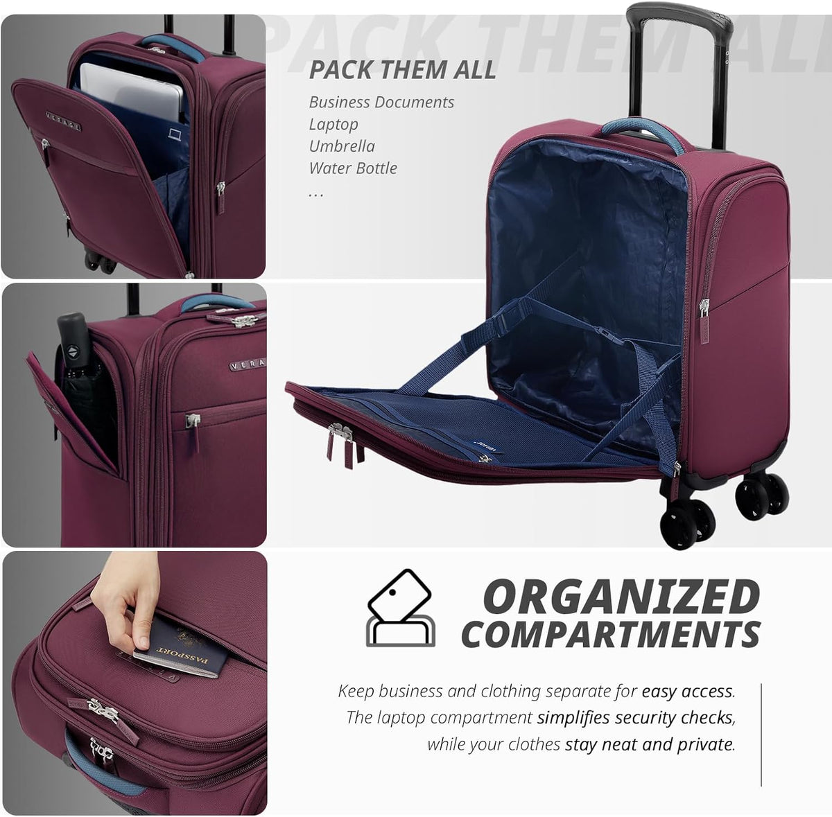Under Seat Luggage with Wheels, Softside Small Suitcase Spinner Carry On Luggage Bags for Airlines Airplanes Short Trip Men Women (Black, 14.5-Inch Plus Underseat)