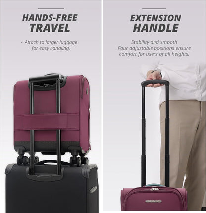 Under Seat Luggage with Wheels, Softside Small Suitcase Spinner Carry On Luggage Bags for Airlines Airplanes Short Trip Men Women (Black, 14.5-Inch Plus Underseat)