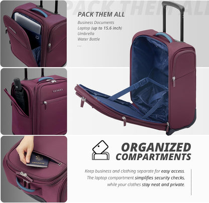 Under Seat Luggage with Wheels, Softside Small Suitcase Spinner Carry On Luggage Bags for Airlines Airplanes Short Trip Men Women (Black, 14.5-Inch Plus Underseat)