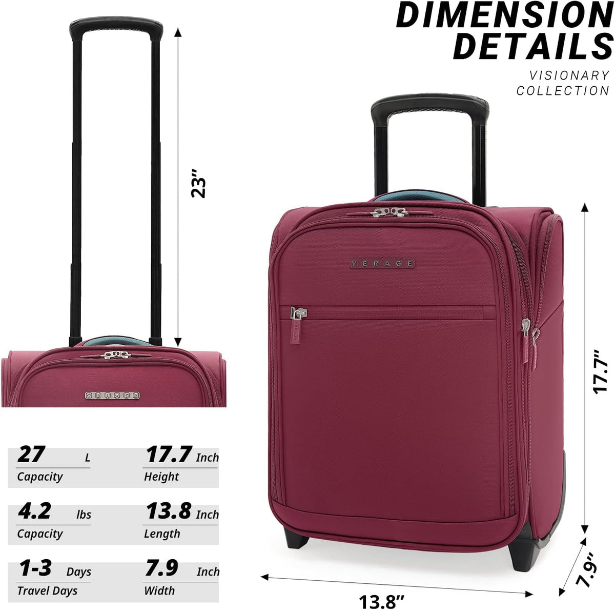 Under Seat Luggage with Wheels, Softside Small Suitcase Spinner Carry On Luggage Bags for Airlines Airplanes Short Trip Men Women (Black, 14.5-Inch Plus Underseat)