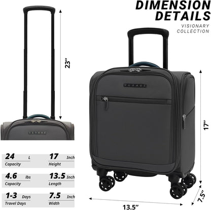 Under Seat Luggage with Wheels, Softside Small Suitcase Spinner Carry On Luggage Bags for Airlines Airplanes Short Trip Men Women (Black, 14.5-Inch Plus Underseat)