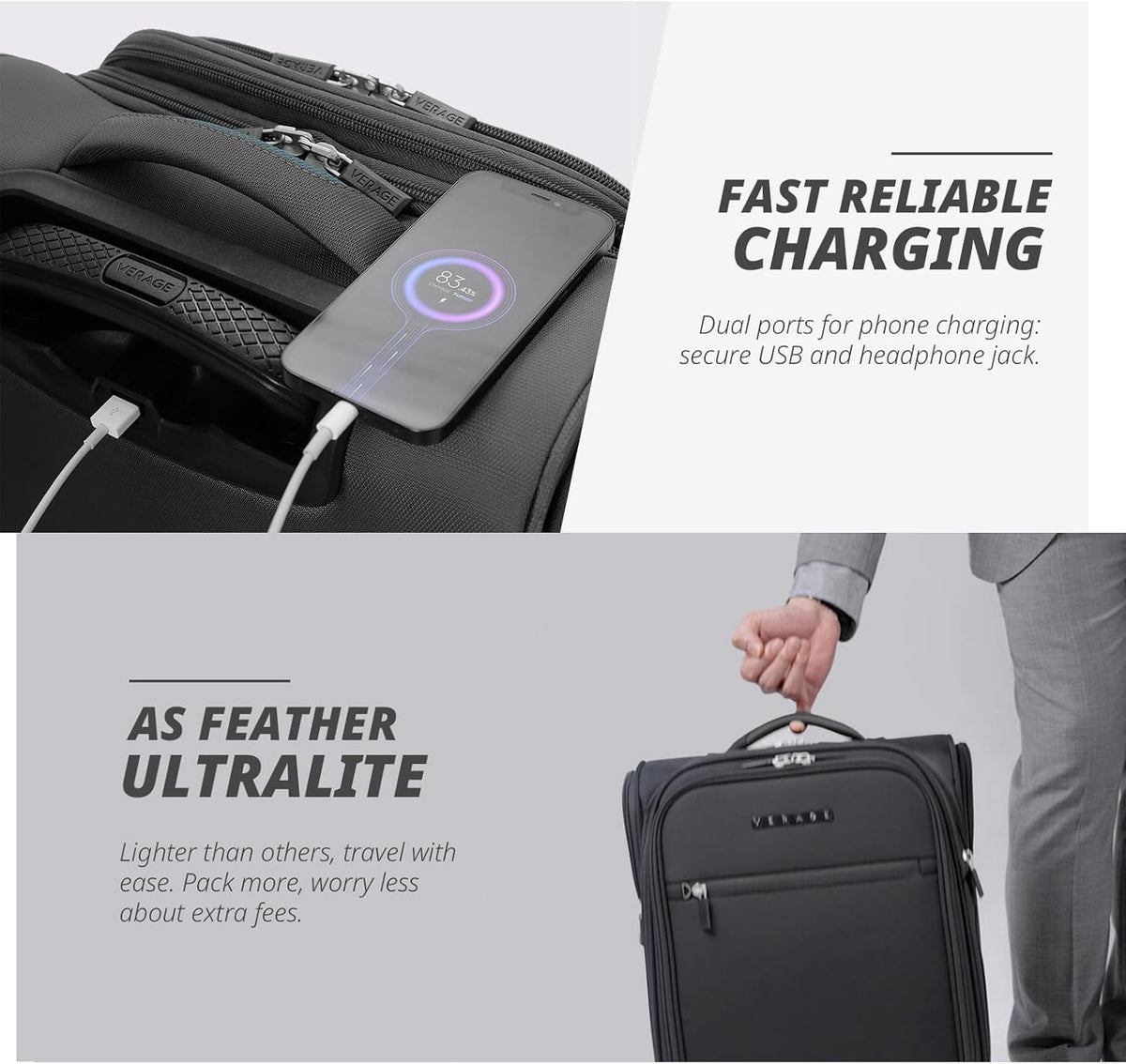 Under Seat Luggage with Wheels, Softside Small Suitcase Spinner Carry On Luggage Bags for Airlines Airplanes Short Trip Men Women (Black, 14.5-Inch Plus Underseat)