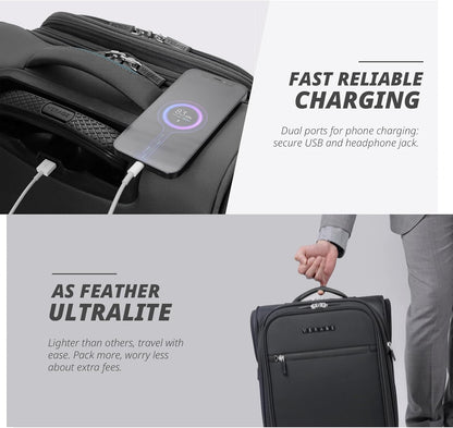 Under Seat Luggage with Wheels, Softside Small Suitcase Spinner Carry On Luggage Bags for Airlines Airplanes Short Trip Men Women (Black, 14.5-Inch Plus Underseat)