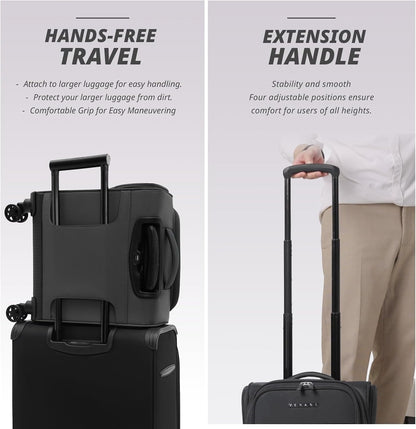 Under Seat Luggage with Wheels, Softside Small Suitcase Spinner Carry On Luggage Bags for Airlines Airplanes Short Trip Men Women (Black, 14.5-Inch Plus Underseat)