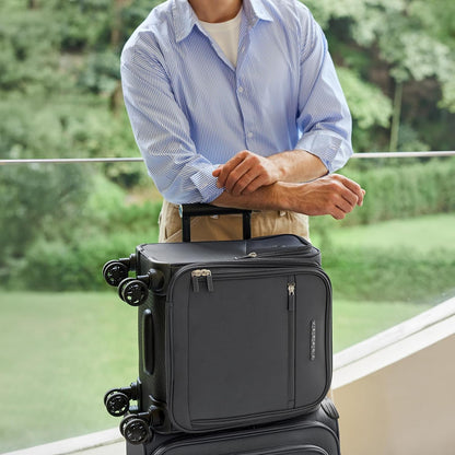 Under Seat Luggage with Wheels, Softside Small Suitcase Spinner Carry On Luggage Bags for Airlines Airplanes Short Trip Men Women (Black, 14.5-Inch Plus Underseat)