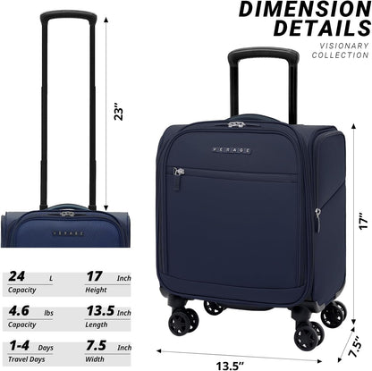 Under Seat Luggage with Wheels, Softside Small Suitcase Spinner Carry On Luggage Bags for Airlines Airplanes Short Trip Men Women (Black, 14.5-Inch Plus Underseat)