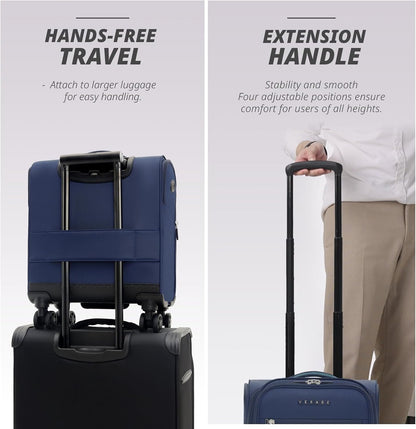 Under Seat Luggage with Wheels, Softside Small Suitcase Spinner Carry On Luggage Bags for Airlines Airplanes Short Trip Men Women (Black, 14.5-Inch Plus Underseat)