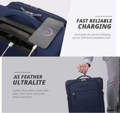 Under Seat Luggage with Wheels, Softside Small Suitcase Spinner Carry On Luggage Bags for Airlines Airplanes Short Trip Men Women (Black, 14.5-Inch Plus Underseat)