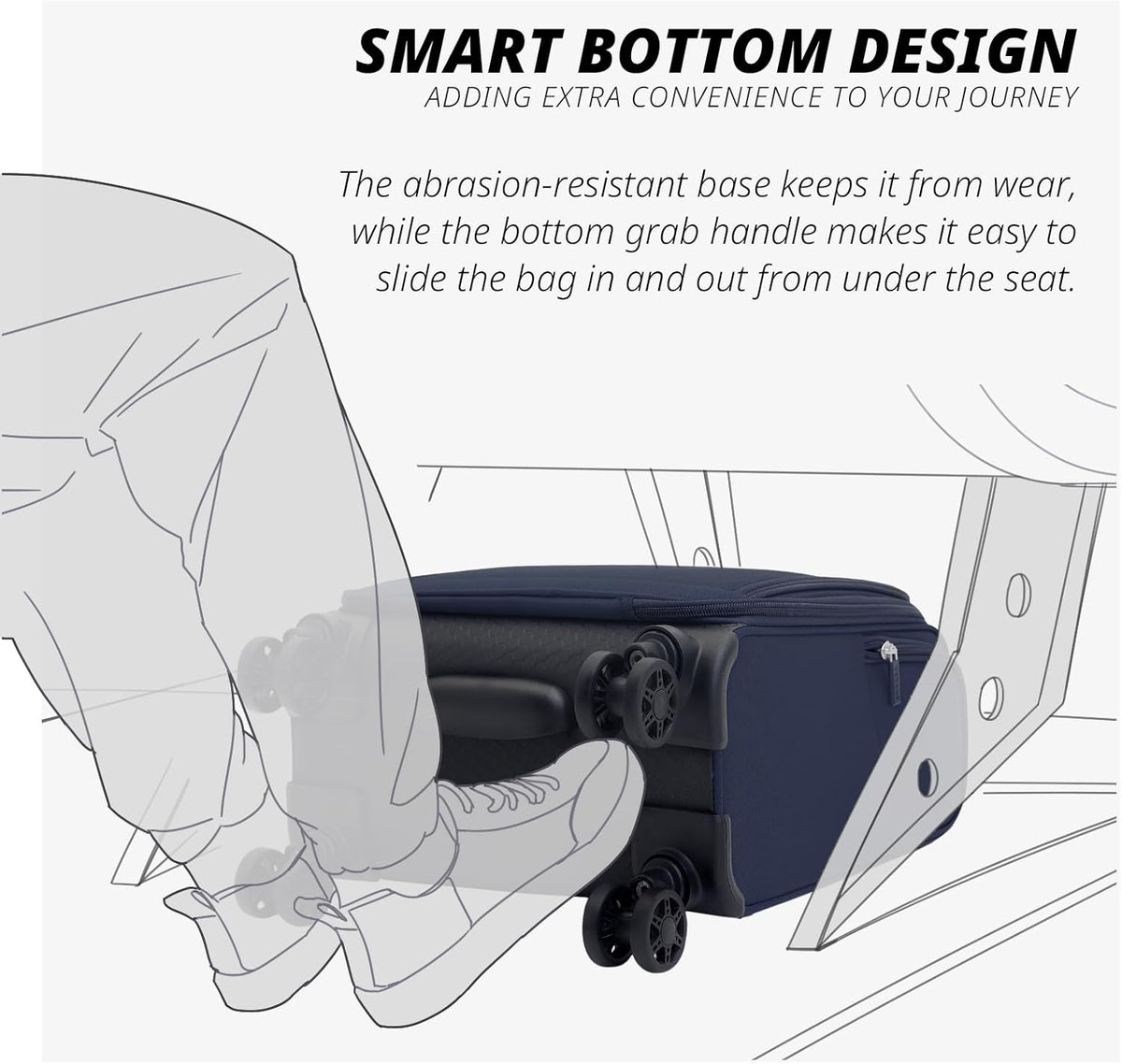 Under Seat Luggage with Wheels, Softside Small Suitcase Spinner Carry On Luggage Bags for Airlines Airplanes Short Trip Men Women (Black, 14.5-Inch Plus Underseat)