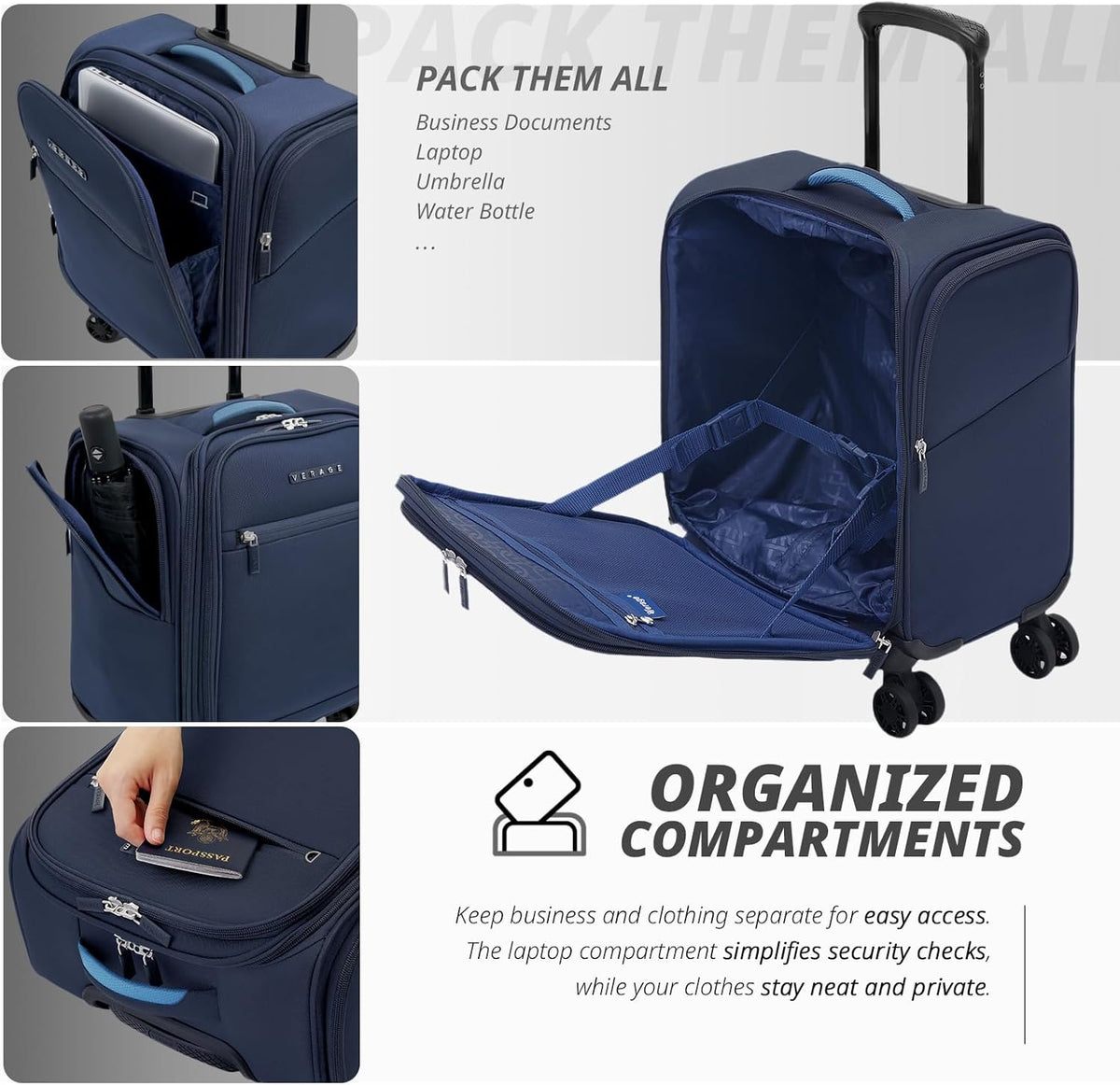 Under Seat Luggage with Wheels, Softside Small Suitcase Spinner Carry On Luggage Bags for Airlines Airplanes Short Trip Men Women (Black, 14.5-Inch Plus Underseat)