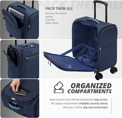 Under Seat Luggage with Wheels, Softside Small Suitcase Spinner Carry On Luggage Bags for Airlines Airplanes Short Trip Men Women (Black, 14.5-Inch Plus Underseat)