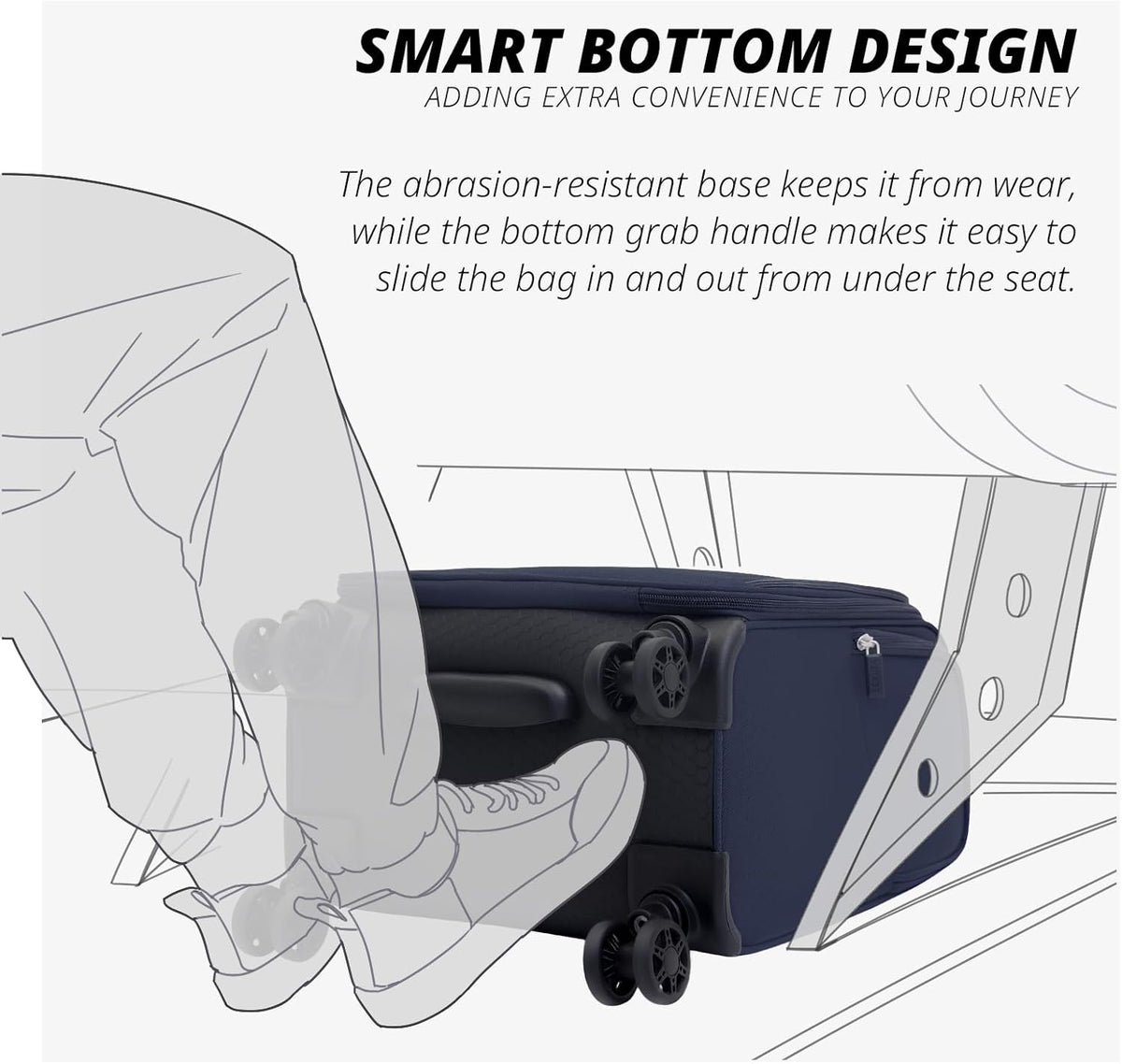 Under Seat Luggage with Wheels, Softside Small Suitcase Spinner Carry On Luggage Bags for Airlines Airplanes Short Trip Men Women (Black, 14.5-Inch Plus Underseat)