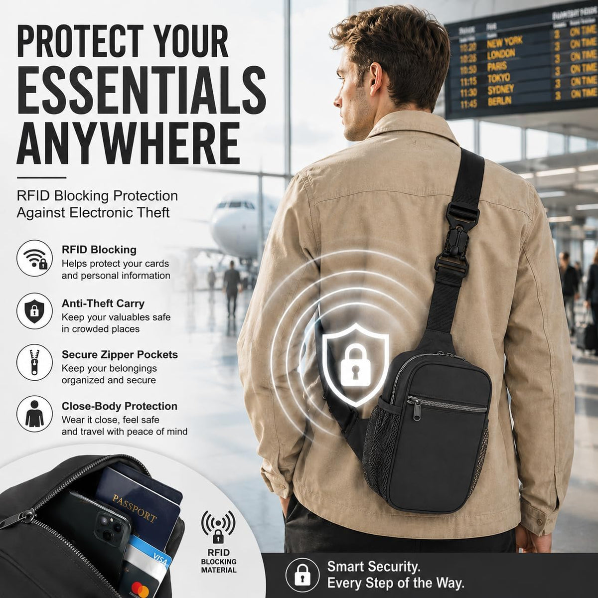 Anti Theft Crossbody Bags for Women & Men Sling Bag with RFID Blocking Travel Crossbody Bags for Women Crossbody Purse