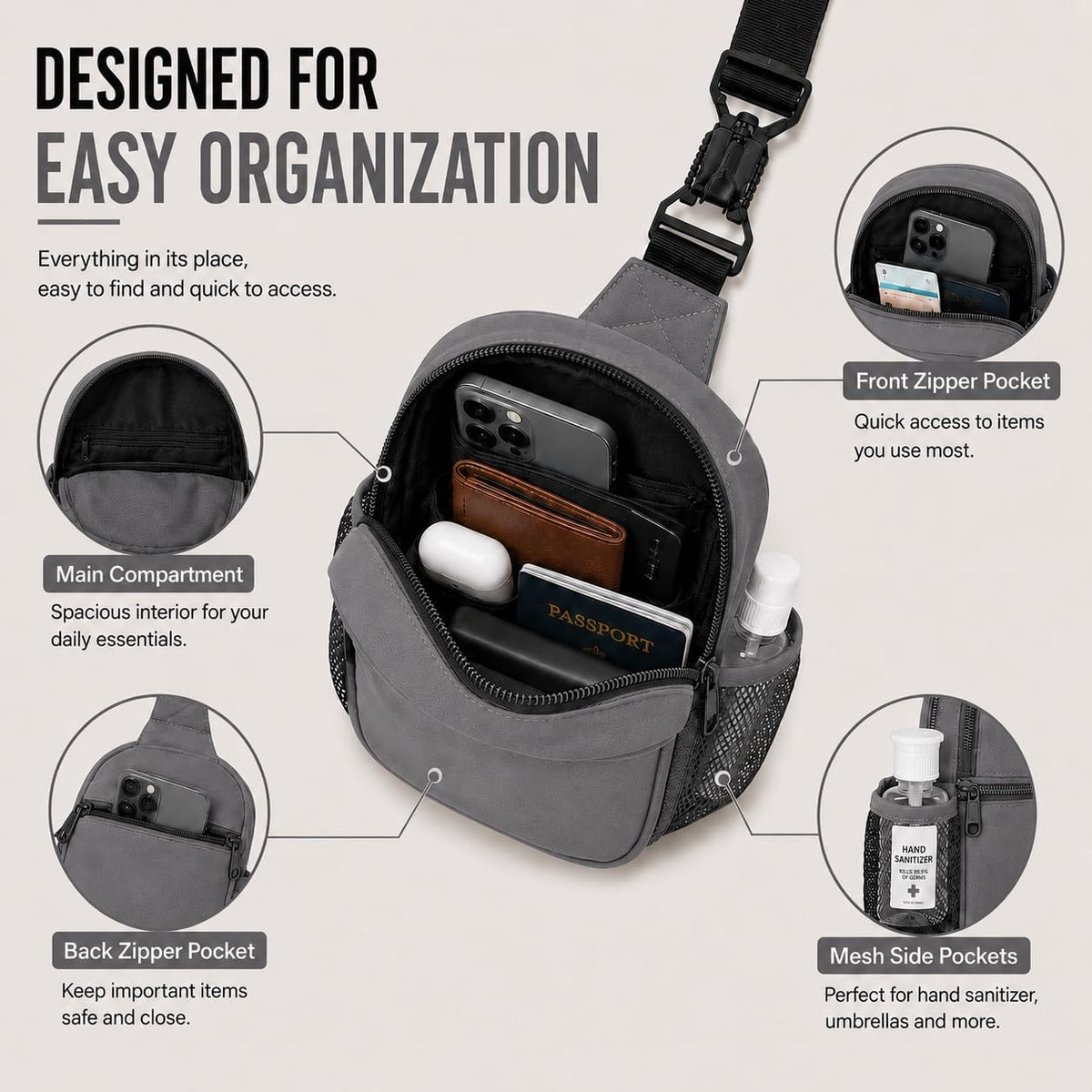 Anti Theft Crossbody Bags for Women & Men Sling Bag with RFID Blocking Travel Crossbody Bags for Women Crossbody Purse