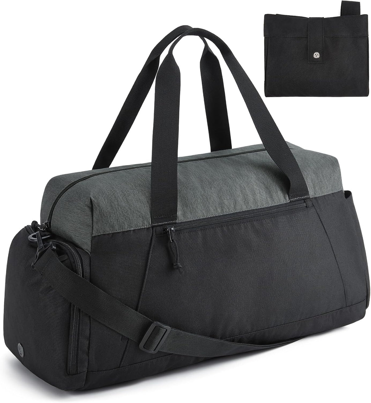 Gym Bags for Men Women, Foldable Travel Duffle Bag, Lightweight Weekender Duffel Bag With Shoe Compartment, Water Resistant Workout Duffle Sports Bag for Travel Yoga, Black