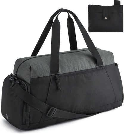 Gym Bags for Men Women, Foldable Travel Duffle Bag, Lightweight Weekender Duffel Bag With Shoe Compartment, Water Resistant Workout Duffle Sports Bag for Travel Yoga, Black
