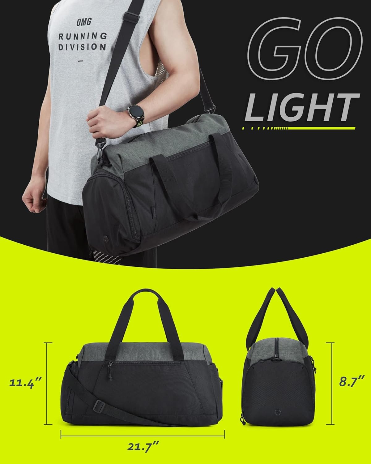 Gym Bags for Men Women, Foldable Travel Duffle Bag, Lightweight Weekender Duffel Bag With Shoe Compartment, Water Resistant Workout Duffle Sports Bag for Travel Yoga, Black