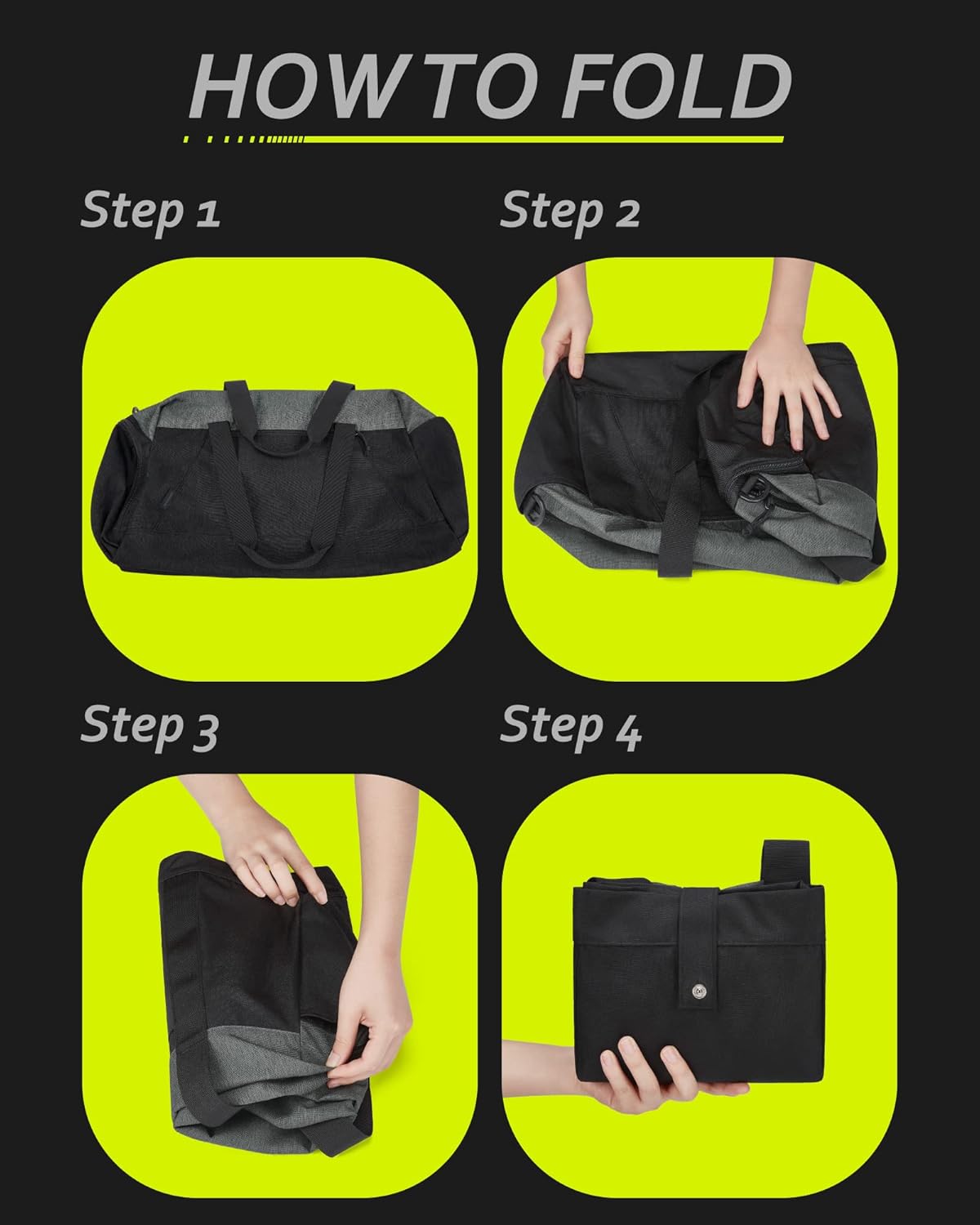 Gym Bags for Men Women, Foldable Travel Duffle Bag, Lightweight Weekender Duffel Bag With Shoe Compartment, Water Resistant Workout Duffle Sports Bag for Travel Yoga, Black