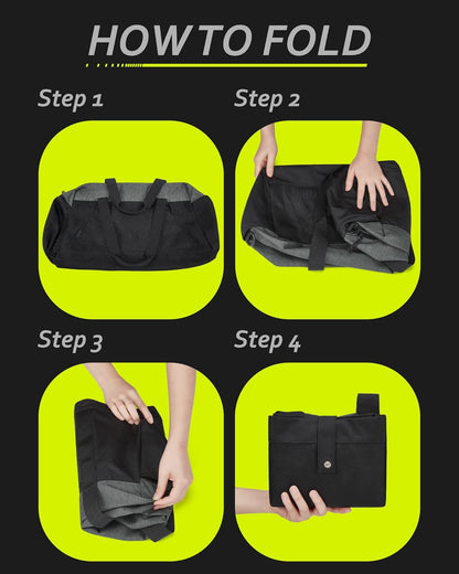 Gym Bags for Men Women, Foldable Travel Duffle Bag, Lightweight Weekender Duffel Bag With Shoe Compartment, Water Resistant Workout Duffle Sports Bag for Travel Yoga, Black