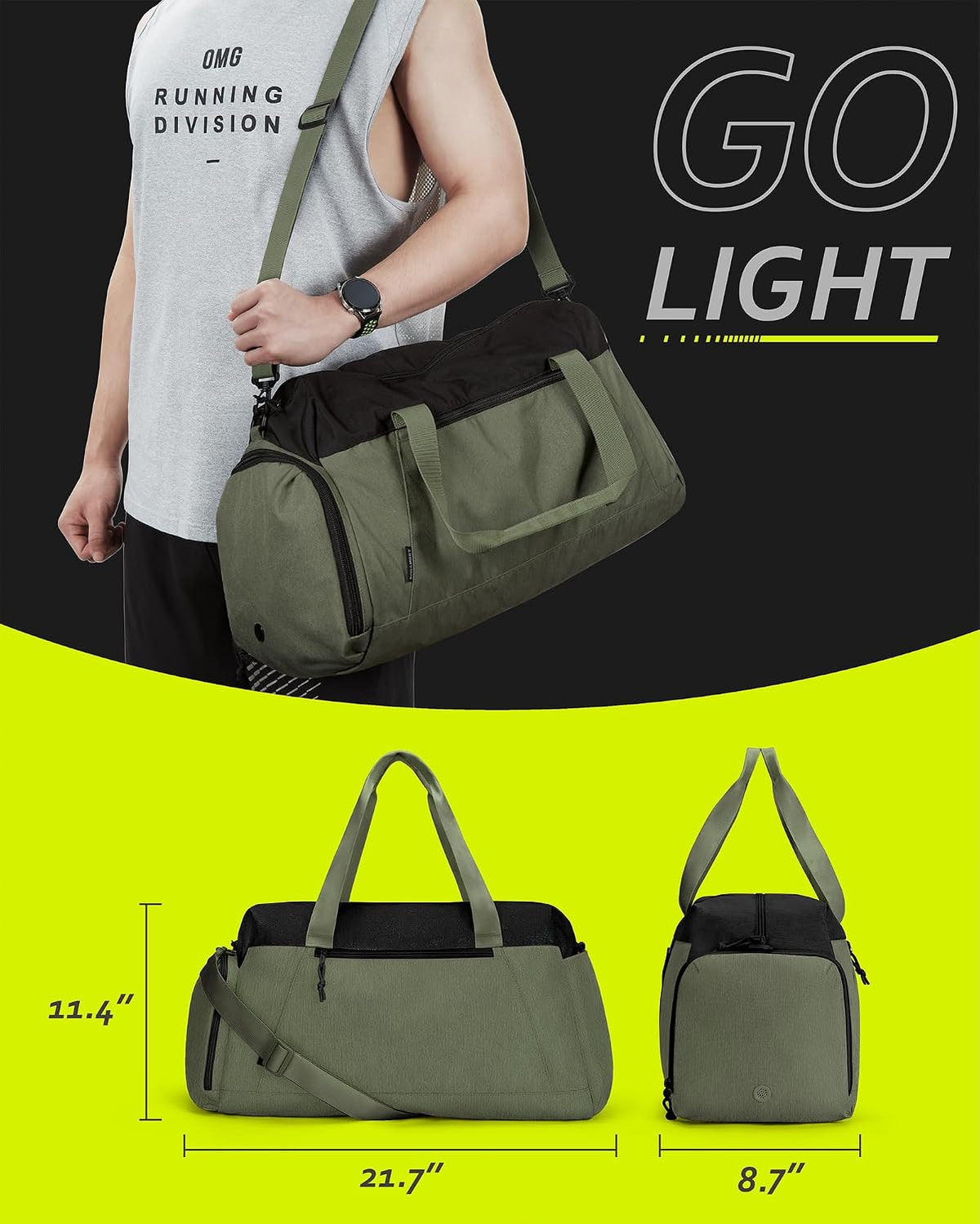 Gym Bags for Men Women, Foldable Travel Duffle Bag, Lightweight Weekender Duffel Bag With Shoe Compartment, Water Resistant Workout Duffle Sports Bag for Travel Yoga, Black