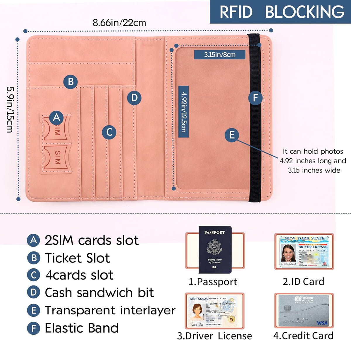Passport Holder and Card Slot Combo RFID Blocking Leather Personalized Travel Passport Wallet for Men and Women US Passport Cover Protector (Map blue)