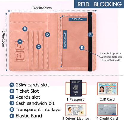 Passport Holder and Card Slot Combo RFID Blocking Leather Personalized Travel Passport Wallet for Men and Women US Passport Cover Protector (Map blue)