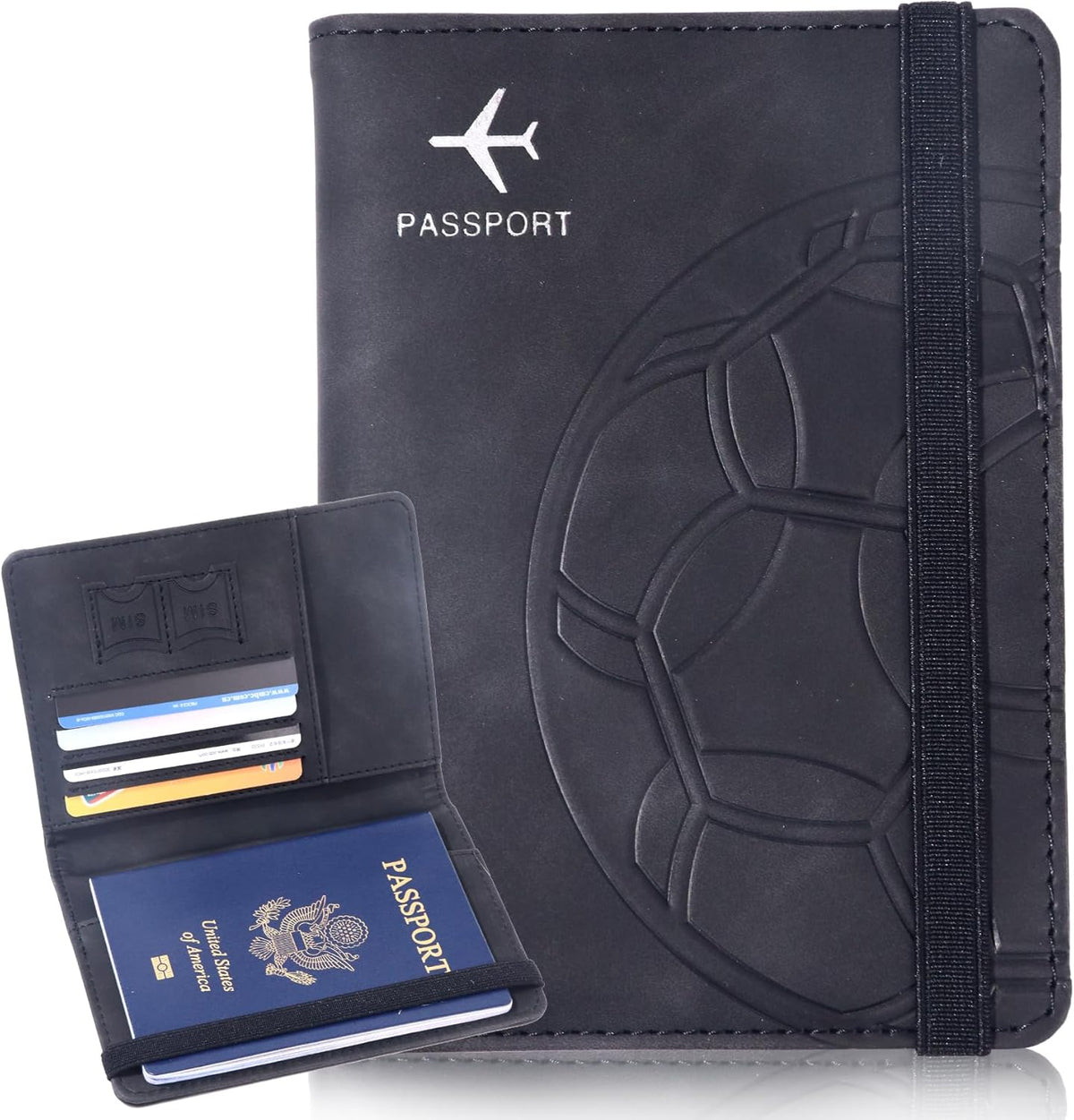 Passport Holder and Card Slot Combo RFID Blocking Leather Personalized Travel Passport Wallet for Men and Women US Passport Cover Protector (Map blue)