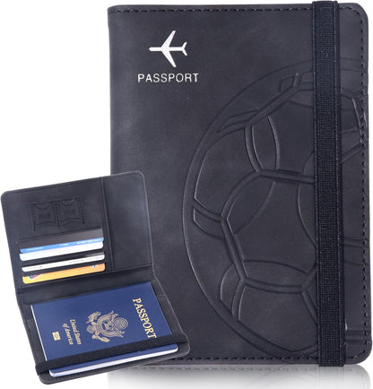 Passport Holder and Card Slot Combo RFID Blocking Leather Personalized Travel Passport Wallet for Men and Women US Passport Cover Protector (Map blue)