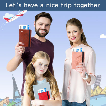 Passport Holder and Card Slot Combo RFID Blocking Leather Personalized Travel Passport Wallet for Men and Women US Passport Cover Protector (Map blue)