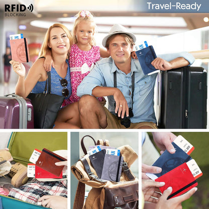 Passport Holder and Card Slot Combo RFID Blocking Leather Personalized Travel Passport Wallet for Men and Women US Passport Cover Protector (Map blue)