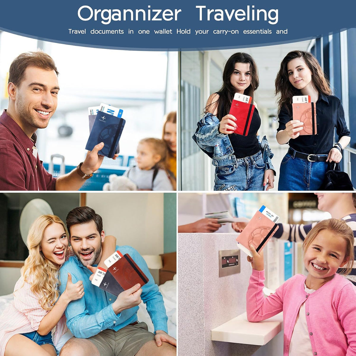 Passport Holder and Card Slot Combo RFID Blocking Leather Personalized Travel Passport Wallet for Men and Women US Passport Cover Protector (Map blue)