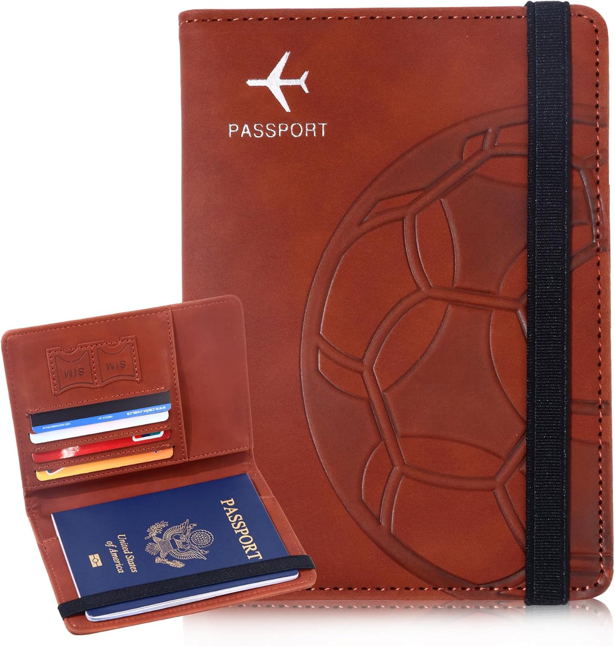 Passport Holder and Card Slot Combo RFID Blocking Leather Personalized Travel Passport Wallet for Men and Women US Passport Cover Protector (Map blue)