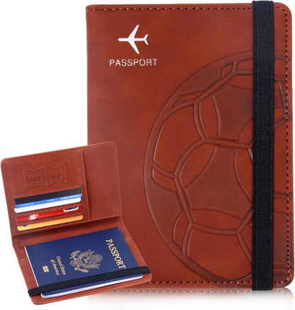 Passport Holder and Card Slot Combo RFID Blocking Leather Personalized Travel Passport Wallet for Men and Women US Passport Cover Protector (Map blue)
